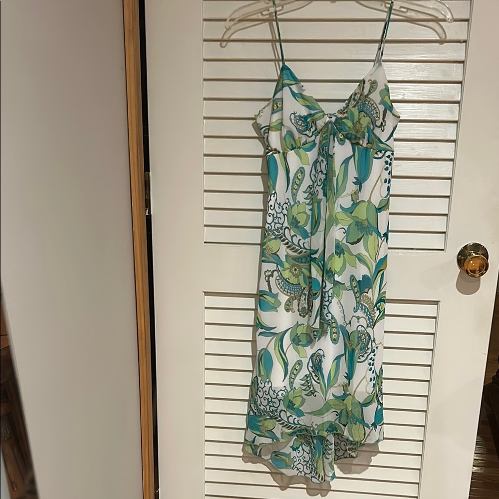 Floral Green and Blue Spaghetti Strap Dress